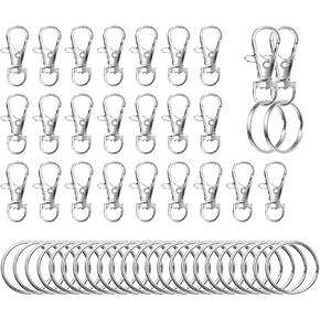 Swivel Snap Hooks with Split Key Rings Premium Metal Silver Lobster Claw Trigger Clasps for Keychain Clip Lanyard Bag Purse Tag Jewelry Making Crafts in Kuwait