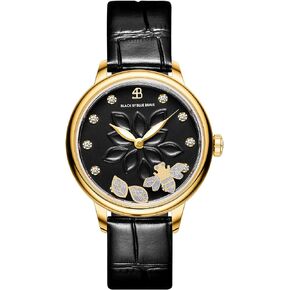 Water Lily White Dial Watch for Women, Double Sapphire Glass with Leather Strap