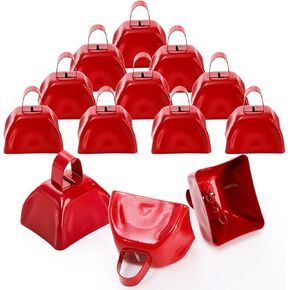 Foraineam 12 Pcs Cow Bells, Metal Loud Call Bell Alarm Noisemakers with Handle, Cowbells Hand Percussion Musical Instruments for Sporting Football Events, Weddings, Team Cheering, New Year's Eve