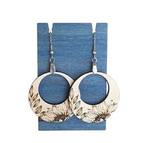 Sunflower Round Maple Earring - Laser Cut Dangle Earring (No Stand - Earrings Only)