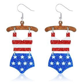 Patriotic Earrings 4th of July Earrings for Women Girls, Wooden Acrylic Ice Cream Bikini Patriotic USA Earrings, Red White and Blue Earrings, American Flag Earrings Accessories Outfits Gifts