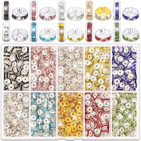shynek 800 Pieces Rondelle Spacer Beads for Jewelry Making, 6mm Rhinestone Spacer Beads for Beaded Pens, Crystal Bead Spacers for Jewelry Making, Bracelets (10 Colors)