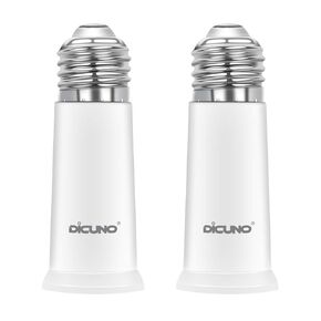 DiCUNO E26 Socket Extender, E26 to E26 Medium Screw Base, 2.56 Inch Extension Socket Adapter, Max 200W, Light Socket Extender, 2-Pack