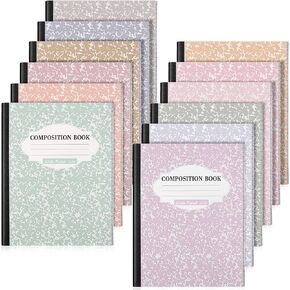 12 Pack Wide Ruled Composition Notebook 9.75 x 7.5 Inch Marble Paper Composition Books Assorted Fun Colors Office School Notebook, Hard Cover, Sturdy Sewn Binding (Simple Color)