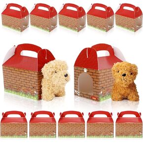 25 pcs Dog Party Favors Boxes Puppy Treat Boxes with Holes Color Dog Print Party Decorations Dog House Shaped Gift Boxes Foldable Decorate Cardboard Boxes 6.22×3.62×3.34 inch for Pet Party （No Plush Toy）