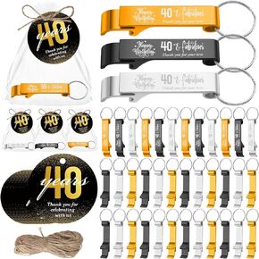 54 Sets Birthday Beer Opener Keychain Favors for Guests with Organza Bags and Thank You Cards Bottle Opener Keychain Bulk for Birthday Wedding Party Father's Day Gifts(50th Birthday)
