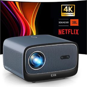 KJM Projector with Netflix Certified, 1000 ANSI Wifi Bluetooth Projector Native 1080P 4K Supported, Sound by JBL 10W Speakers, 3D Dolby Audio, Auto Focus, HDR10, Outdoor Home Theater Movie Projector