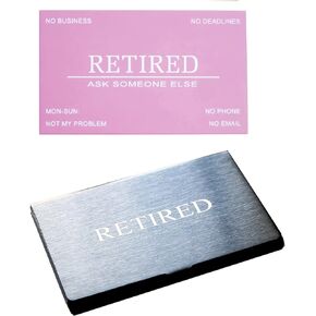 RXBC2011 Retired Business Cards Funny Retirement Gift (Pack of 50 pink card/With Black Stainless Steel Case) For Retired Men Women Coworkers Employees Boss Friend Colleague