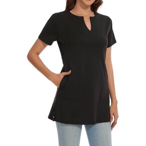 Lightbare Womens UPF 50+ Short Sleeve V Neck Tunic Tops Shirts with Pockets Loose Fit for Summer to Wear with Leggings