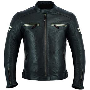 INTAN Mens Black Perforated Motorcycle Leather Jacket with 5 Ce Protectors For Motorbike Riders CJ-010-A