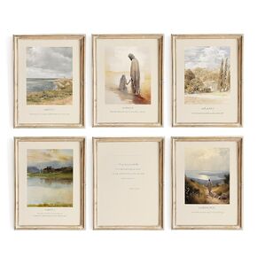 Christian Scripture Gallery Art Set, Jesus Bible Verse Wall Art Print, Religious Decor, Vintage Oil Painting, LDS Art, Christian Art Gifts (8" x 10" Unframed, Set of 6 (B))