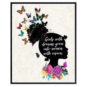 African American Girls Motivational Wall Art - Black Art - Inspirational Poster - Teens, Little Girls Bedroom, Kids Room - Positive Quotes - Encouragement Sayings - Daughter Gifts - Family Wall Decor