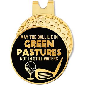 May The Ball Lie in Green Pastures Not in Still Waters Black Gold Golf Ball Marker with Hat Clip, Funny Golf Accessories and Golf Gifts for Men Women Dad, Birthday Gift for Golfer Golf Lovers