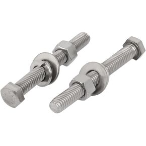 uxcell 2Set 304 Stainless Steel 3/8"-16 Thread 3-1/2" Length Hex Bolt Kit w Washer Nut