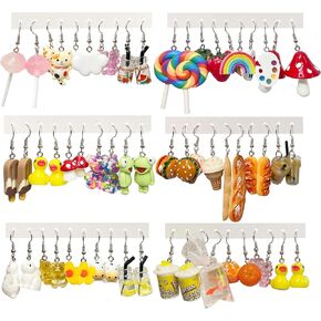 EIELO 30 Pairs Weird Cute Funny Earrings Gummy Bear Duck Drop Dangle Earrings for Women Girls Aesthetic Earrings Food Animal Earrings Set