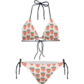 Womens 2 Piece Swimsuits Triangle Halter Thong Bikini Set