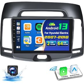 [2+64G]Android 13 Car Stereo for Hyundai Elantra 2007 2008 2009 2010 with Wireless Carplay &Android Auto,9 Inch Touch Screen Car Radio with GPS WiFi Bluetooth FM/RDS Radio SWC AUX-in+AHD Backup Camera