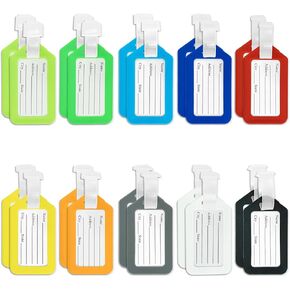 20 Pcs Luggage Tag Plastic Luggage Tags, 3.4x1.9 Inches Bright Luggage Tags Identifiers with Lanyard& Name ID Identifiers, 10 Colors Label Travel Accessories Airplane Suitcase Labels (Multicolour)