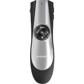 BYEASY Wireless Presenter,RF 2.4GHz Presentation Clicker Remote 100 FT, USB PowerPoint PPT Clicker, Volume Control for Google Slides- Black