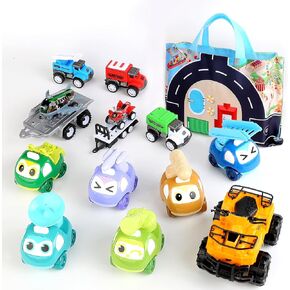 11pcs Baby Toy Cars for Toddlers 1-3 Years Old Urban Traffic Scenarios Storage Bag with Play Mat Construction Trucks Car for Toddlers Kids Age 1-3 Boy Festive Gift