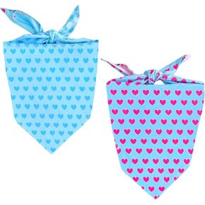FrenchieHeart DuoDrape Dog Bandana - إصدار محدود بأنماط قلب وFrenchie ذات وجهين - ملابس قطنية 100% للربيع والصيف - باندانا زرقاء ووردية للكلاب المتوسطة (عبوة من قطعتين)