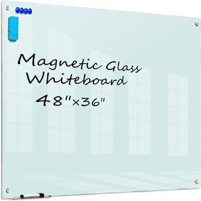 KIZZBY Glass Dry Erase White Board - Magnetic Boards for Wall, 72"x48" Large Frameless Whiteboard for Office, Home & School