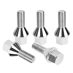 12x1.25 Wheel Lug Bolts 5 Pcs Silver Lug Shank 28mm Compatible with Jeep Compass Renegade Fiat Cherokee Acorn, 28mm Shank 19mm Hex 2.45 inch Length Chrome Finish