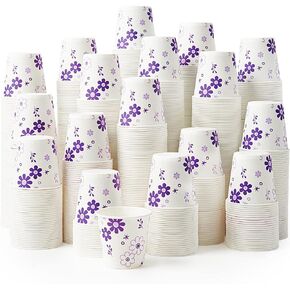 [600 Pack] 3oz Disposable Bathroom Cups, Paper Cups, Mouthwash Cups, Cold Disposable Drinking Cup for Party, Picnic, BBQ, Travel, and Event, Purple Floral