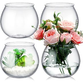 24 Pcs Fish Bowls for Centerpieces Plastic Clear Fish Bowl for Drinks Unbreakable Heavy Duty Round Vase Goldfish Bowl for Table Centerpieces Wedding Event Home Decor