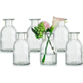 Glasseam Small Bud Vases for Centerpieces: Mini Clear Glass Vase Set of 6 Cute Flower Vases for Decor Modern Decorative Vases for Flowers Wedding Table Centerpiece Dining Room Decorations
