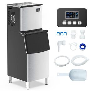 Commercial Ice Maker Machine, 350LBS/24H Stainless Steel Freestanding Ice Machine with 220LBS Ice Storage, Industrial Ice Maker, Self Cleaning, Large Nugget ice Maker for Restaurant, Cafe, Bar