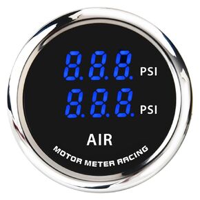 MOTOR METER RACING W Pro Series 52mm 2-1/16" Digital Triple Air Ride Air Bag Suspension Pressure Gauge 0-220 PSI Black Dial Red LED Display with Mechanical Pressure Sensor