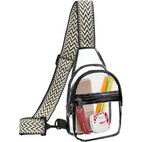 Mini Clear Sling Bag, Clear Purse Fanny Packs Stadium Approved for Women, Fashionable Transparent Casual Chest Daypack for Concerts, Sports Events（Black)