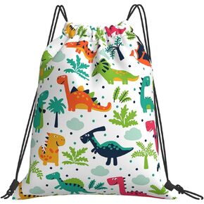 Cartoon Dinosaur Drawstring Backpack Waterproof Lightweight String Bag For Outdoor Yoga Gym Swimming Travel
