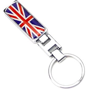 iJDMTOY Great Britain Flag Design Blue/Red UK Union Jack Color Stripe Chrome Badge Keychain Ring Compatible With All Britain Cars
