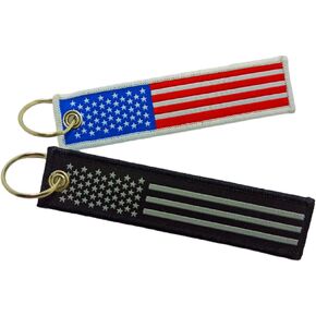 2 Pcs Pack 2 Different Color American Patriotic Flag Keychain Lanyard Colored Blackout Key Tag for Auto, Motorcycle, UTV Backpack