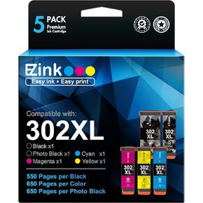 E-Z Ink Remanufactured Ink Cartridge Replacement for Epson 302XL 302 T302XL T302 to use with Expression Premium XP-6000 XP6000 XP-6100 Printer (5 Pack)