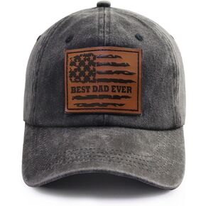 Best Dad Ever Hat for Men, Adjustable Cotton American Flag Leather Patch Baseball Cap for Dad Papa