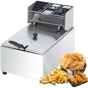 Electric Deep Fryer WIth Over Heat Protection 6 Liter Full Stainless Steel French Fries Frying Pan With Competitive Price Home Use Party use or Commercial Use Counter Top 6QT 110V 120-480°F