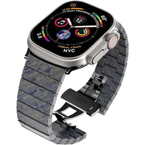 Carbon Fiber Apple Watch Bands Series 9/8/7/6/5/4/3/2/1/SE/Ultra Stainless Steel Butterfly Deployment Clasp Replacement Straps Compatible for 49mm 45mm 44mm 42mm Camo iWatch Band