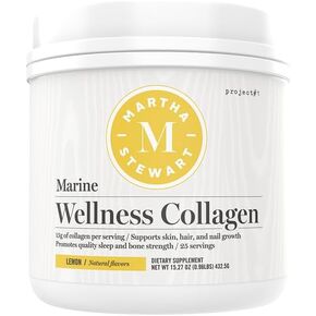 Martha Stewart Marine Collagen Multi-Sourced Collagen Powder Supports Skin Health, Hair & Nail Growth, Promotes Quality Sleep and Bone Strength - 15g Protein Per Serving - 25 Servings (Unflavored)