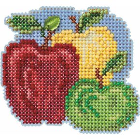 Mill Hill Apples Trio Beaded Counted Cross Stitch Ornament Kit 2024 Autumn Harvest MH182421 Multicolor, 3 x 3 Inches