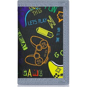 Kids Wallet for Boys and Girls 4-16 with Lanyard and Key Chain Holder, Trifold Camo and Cute Wallets for Kids,with Coin and Card Pockets, Novelty Birthday Gifts for Childrens(Black Letters)
