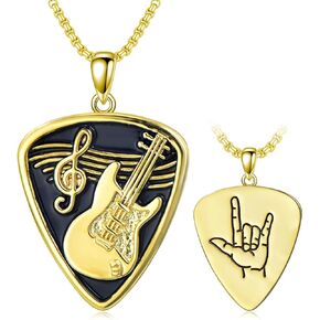 Guitar Pick Necklace Copper Guitar Music Note Pendant I Love You Hand Sign to Music Lover Punk Rock Guitar Jewelry Birthday Christmas Gift for Men Women