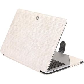 MOSISO Case Compatible with MacBook Air 13.6 inch 2024-2022 M3 A3113 M2 A2681/Air 13 inch 2022-2018 M1/Pro 13 2024-2016 M2 M1, Bamboo Weave Texture PU Leather Portfolio Protective Stand Cover, Beige