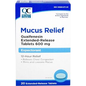 Quality Choice, 12 Hour Mucus Relief, Expectorant, Guaifenesin 600 mg Extended Release Tablets, Chest Congestion & Mucus Control, 20 Count