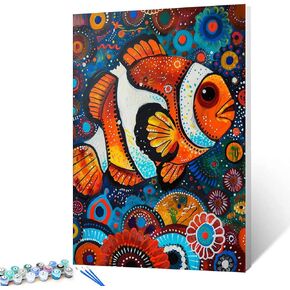 Clownfish Paint by Numbers for Adults and Children,DIY Acrylic Watercolor Painting by Numbers for Kids Beginners Abstract Colorful Painting Arts Craft On Canvas Home Wall Decor (DIY Frame)16x20 inch
