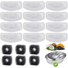 12 Pack Replacement Filters for D30 67oz/2L Automatic Pet Fountain, Triple Filtration Pet Fountain Filter Replacement, Carbon Cat Water Fountain Filters