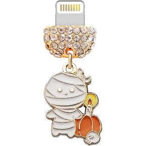 ELISE & FONDA CP504 USB Charging Port Crystal Anti Dust Plug Halloween Mummy and Pumpkin Charm for iPhone 13/12/11/ XS MAX/XR/X/8 Plus/7/6S/8/SE iPad iPod