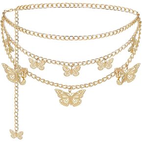 DTWAWA Multi Layer Waist Chain, Adjustable Rhinestone Chain Belt for Dress for Women